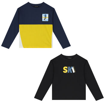 Boys Blue, Yellow & Black Long Sleeve Top ( 2-Pack )