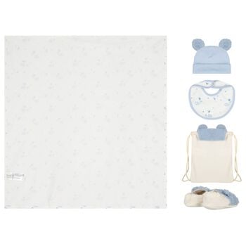 Baby Boys Blue & White Teddy Bear Gift Set