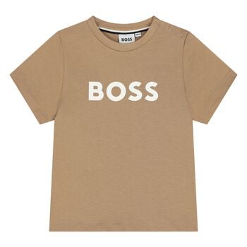 Younger Boys Mini Me Beige Logo T-Shirt