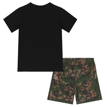 Black & Green Trefoil Logo Camouflage Shorts Set