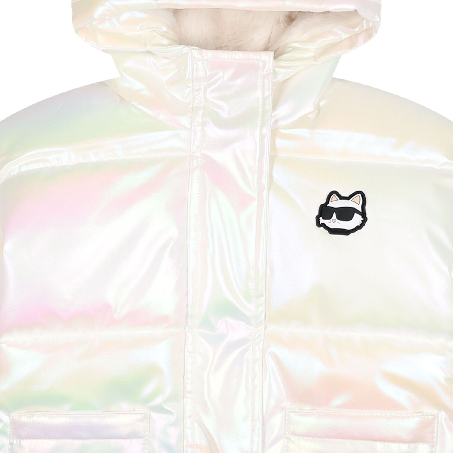 Younger Girls Ivory Iridescent Puffer Jacket, 1, hi-res
