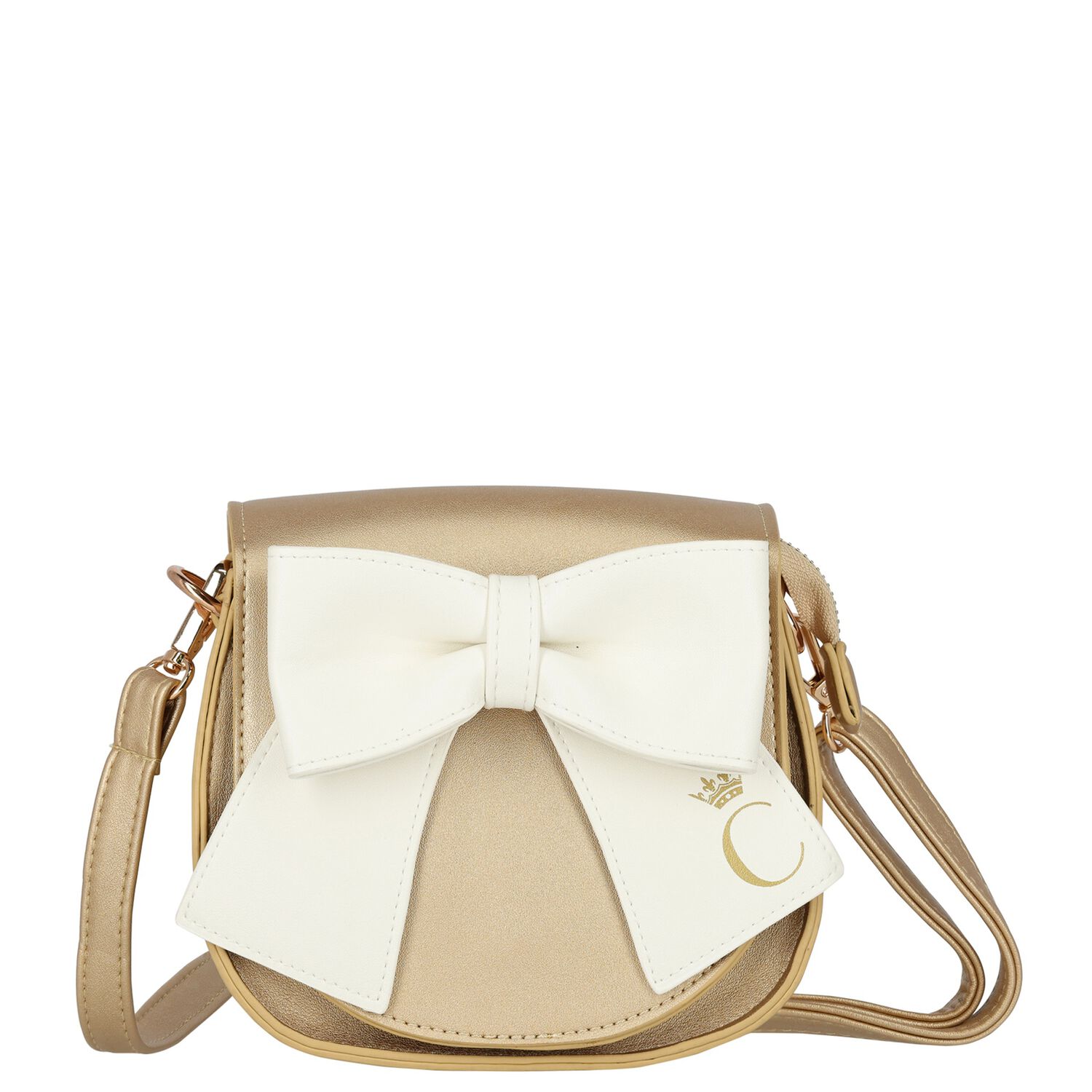 Girls Gold & White Bow Bag, 1, hi-res