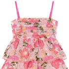 Girls Pink Floral Embroidered Organza Dress, 1, hi-res