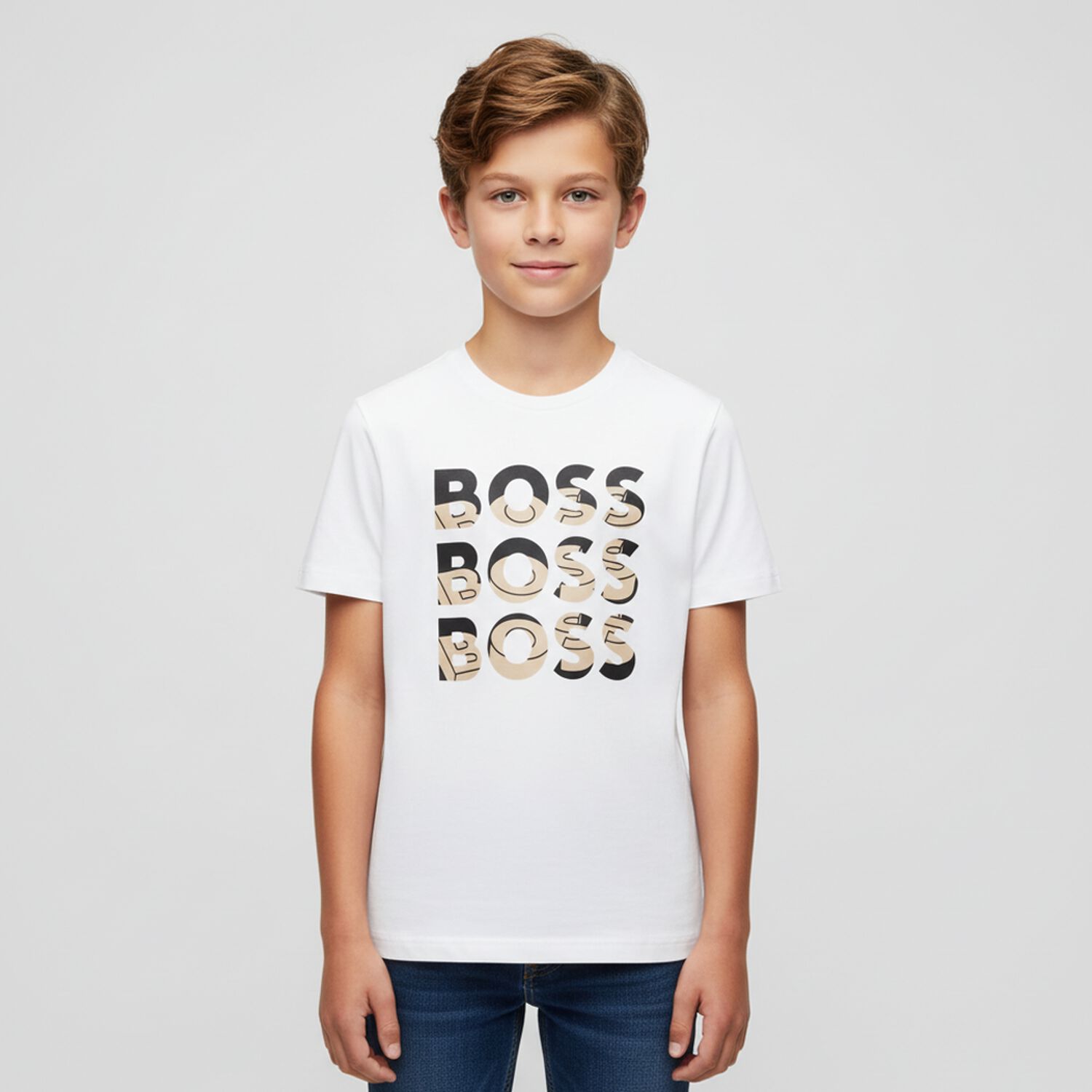 Boys White Logo T-Shirt, 5, hi-res image number null