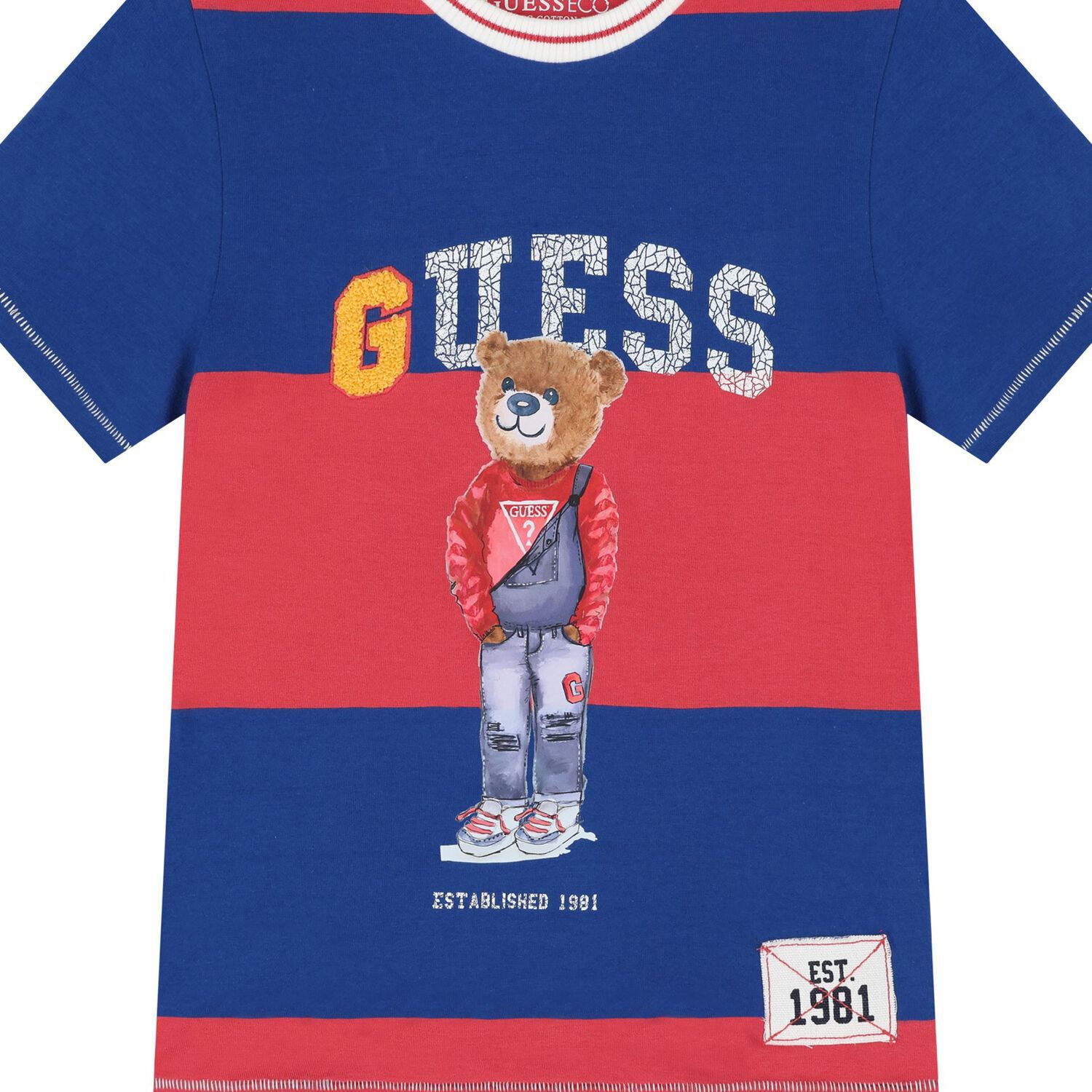 Boys Red & Blue Striped Teddy Bear T-Shirt, 1, hi-res