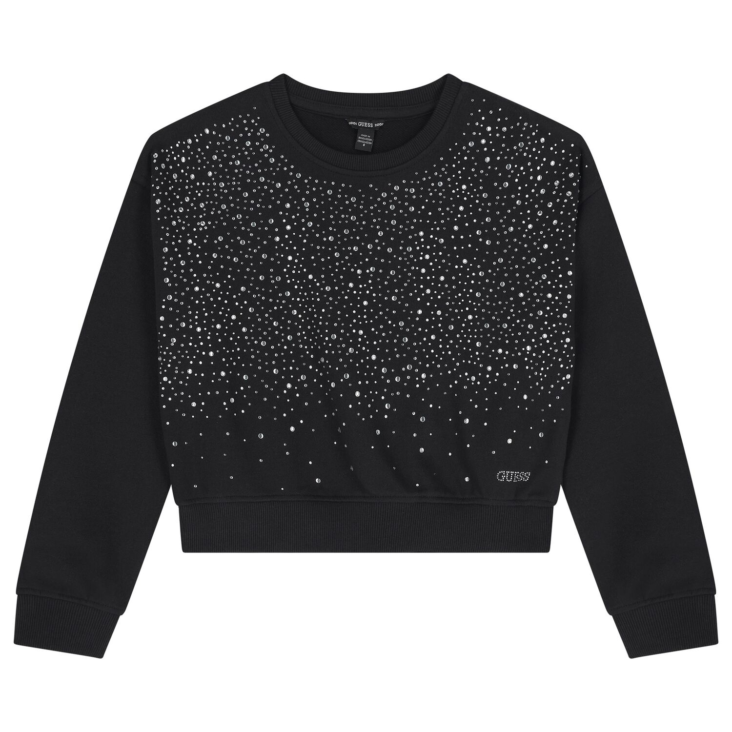 Girls Black Logo Rhinestone Sweatshirt, 1, hi-res