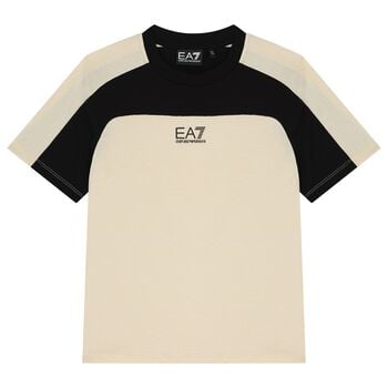 Boys Beige & Black Logo T-Shirt