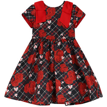 Girls Navy Blue & Red Tartan Dress