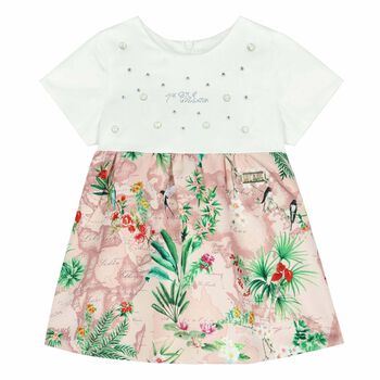 Baby Girls White & Floral Geo Map Dress