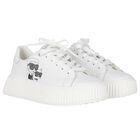 Girls White Ikonik Leather Trainers, 1, hi-res