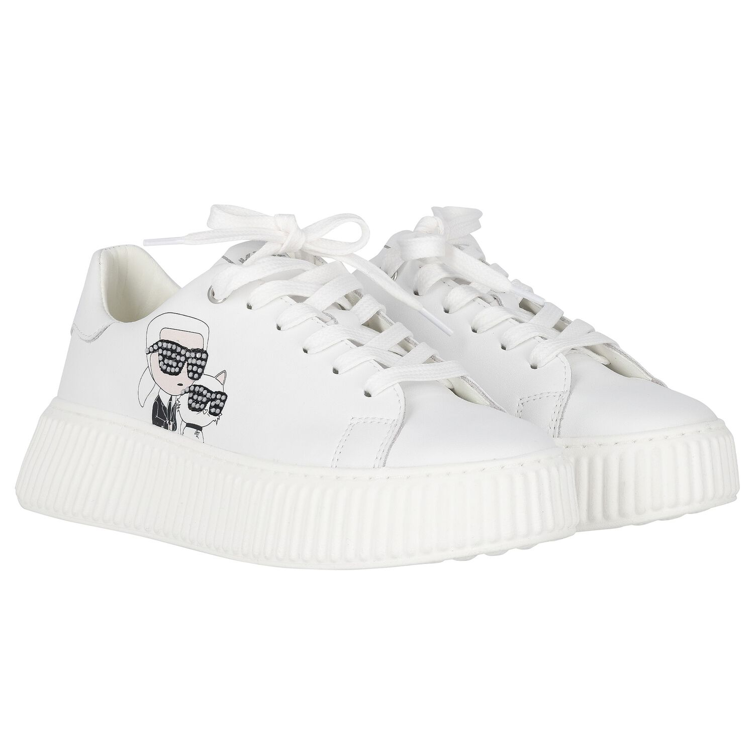 Girls White Ikonik Leather Trainers, 1, hi-res image number null