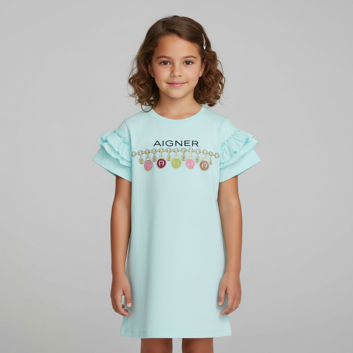 Girls Aqua Logo Dress, 2, hi-res image number null
