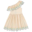 Girls Beige Shell Ruffle Dress, 1, hi-res