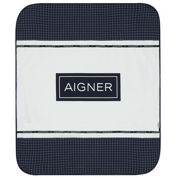 Baby Boys Navy Blue & White Pima Cotton Logo Blanket
