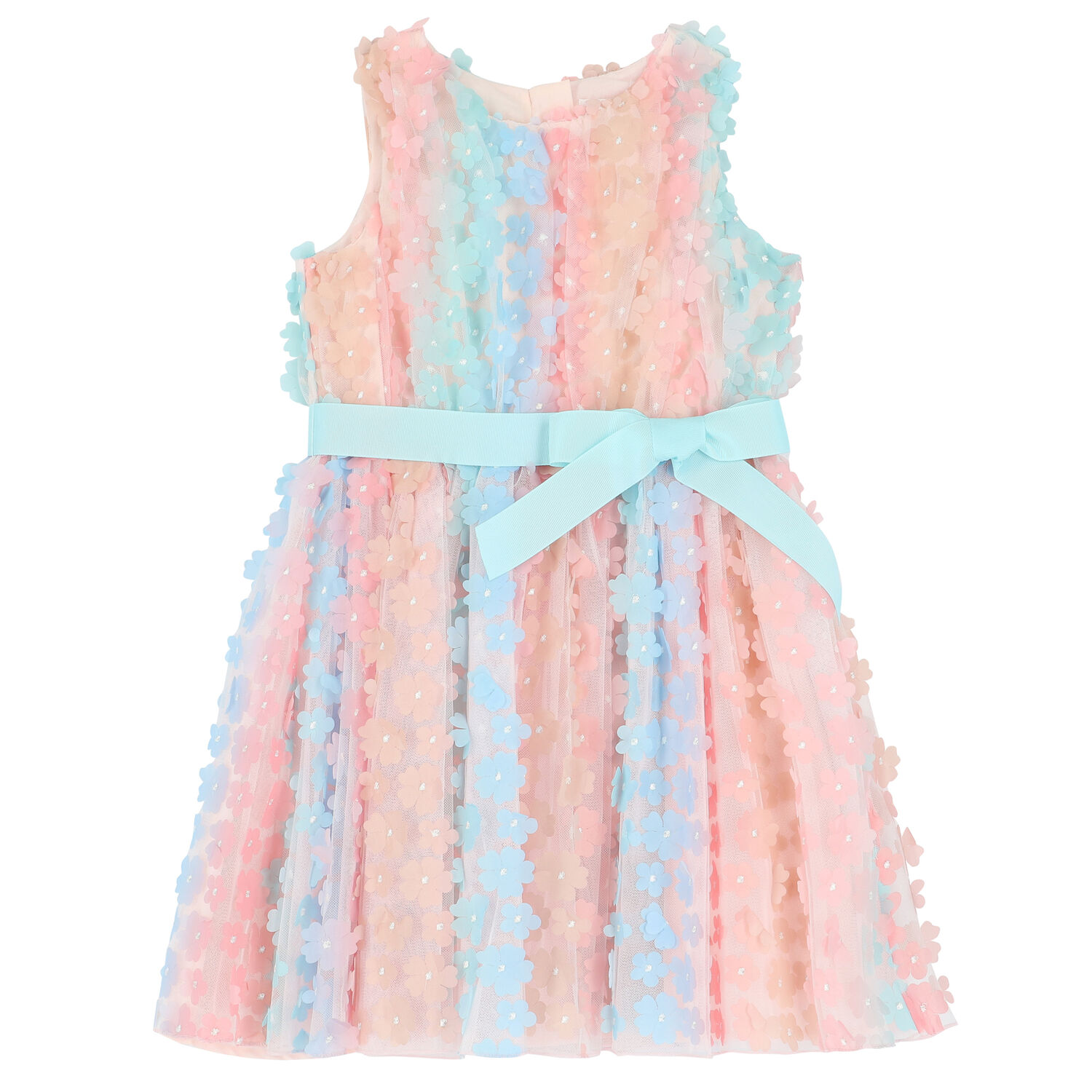 Girls Rainbow Floral Tulle Dress, 1, hi-res image number null