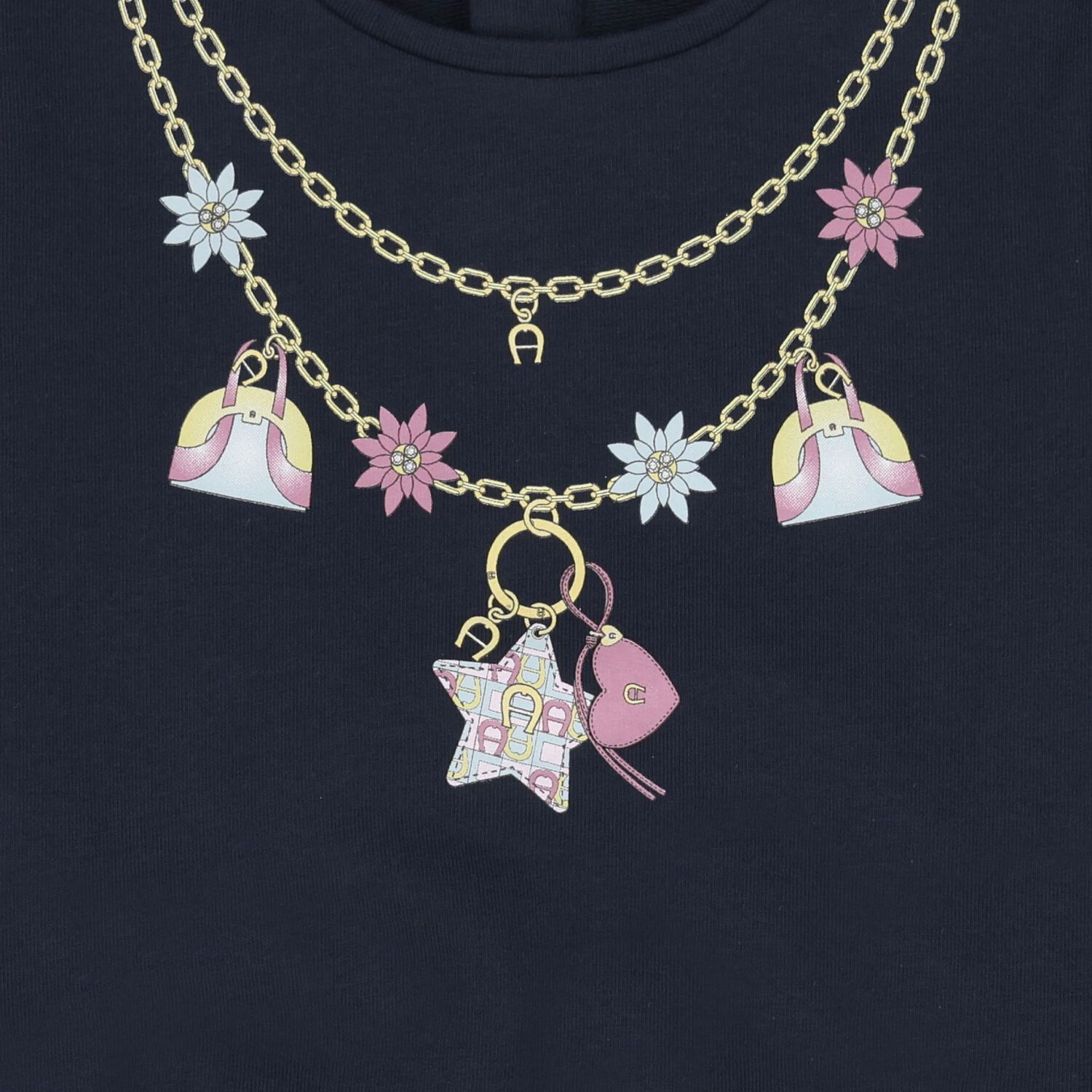 Younger Girls Navy Blue Necklace Logo Dress , 1, hi-res