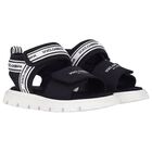 Black & White Younger Logo Velcro Sandals, 1, hi-res