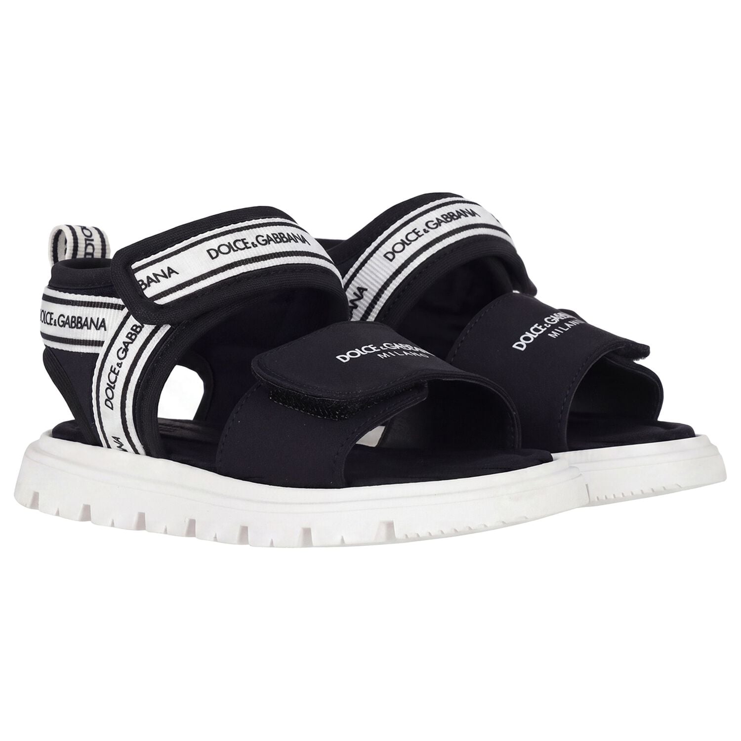 Black & White Younger Logo Velcro Sandals, 1, hi-res
