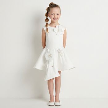 Girls White Floral Applique Dress