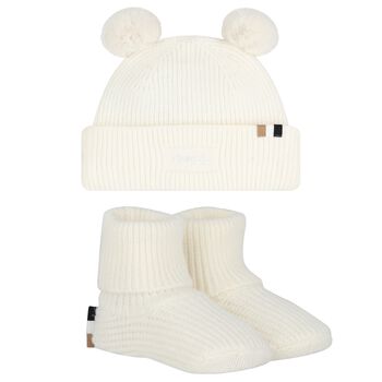 Ivory Baby Hat & Booties Gift Set