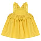 Younger Girls Yellow Broderie Anglaise Dress, 1, hi-res