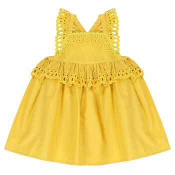 Younger Girls Yellow Broderie Anglaise Dress