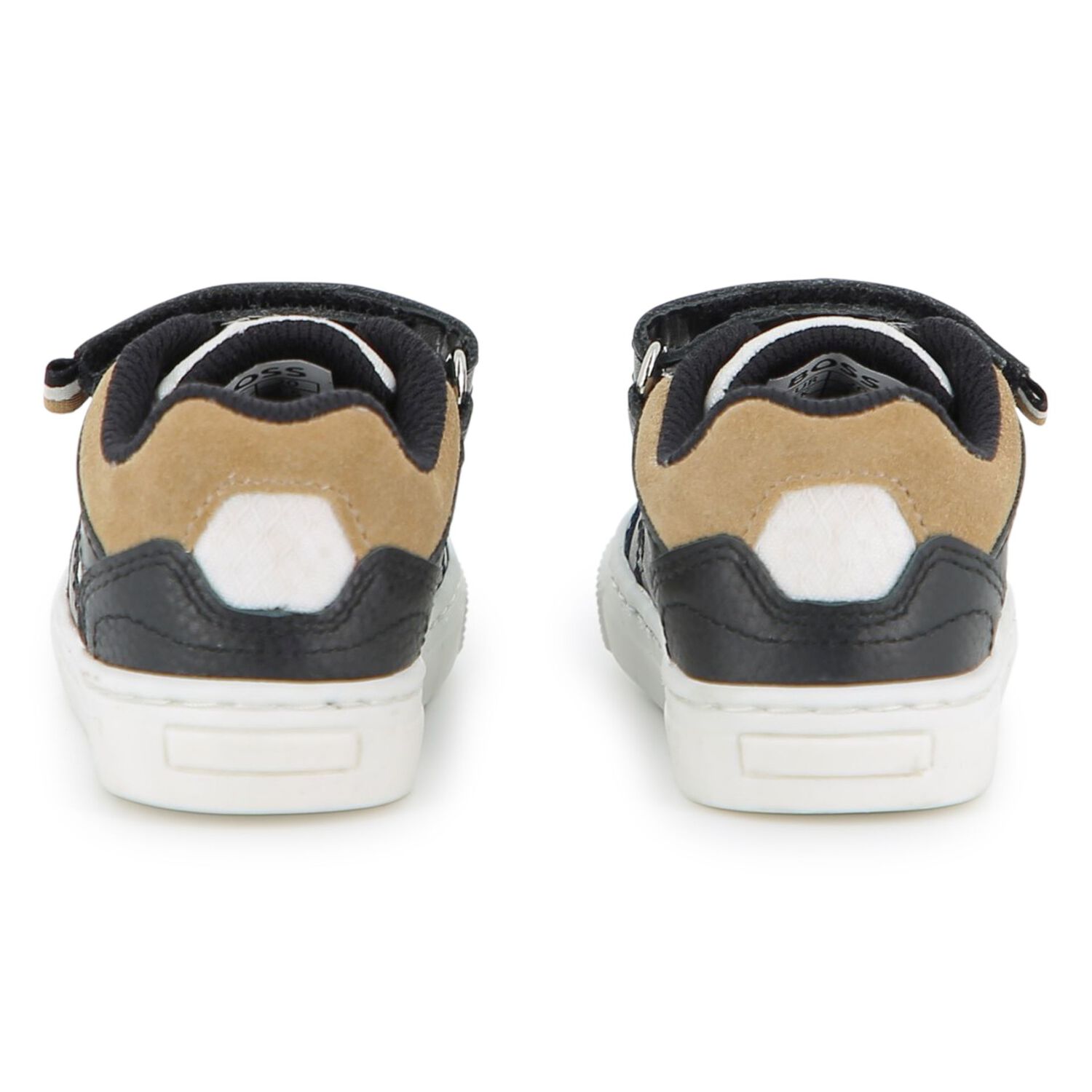 Boys Black, White & Beige Logo Trainers, 1, hi-res