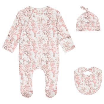 Baby Girls White & Pink Africa Babygrow Gift Set  