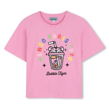 Girls Pink Bubble Tiger T-Shirt