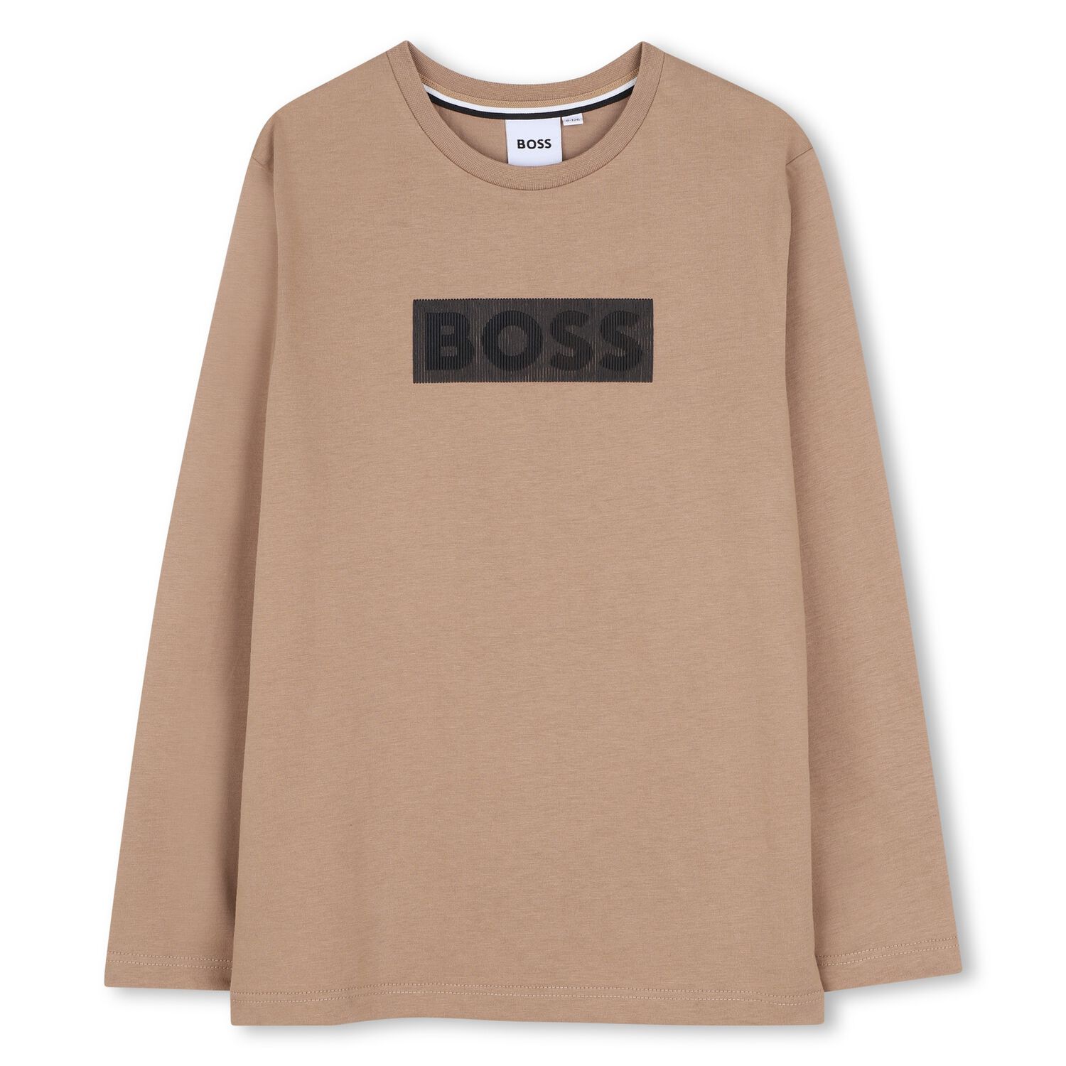 Boys Beige Logo Long Sleeve Top, 1, hi-res