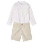 Boys Ivory & Beige Shorts Set, 1, hi-res