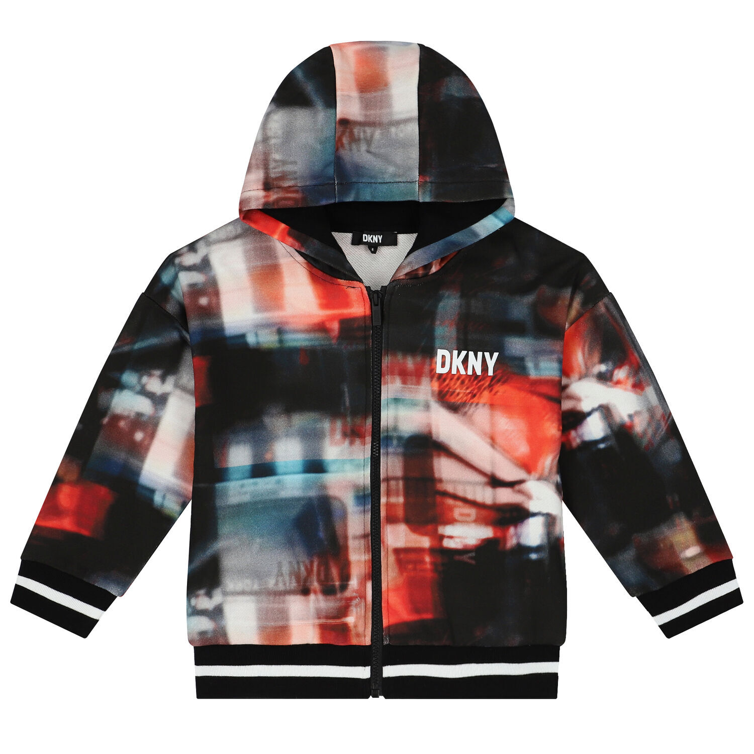 Boys Black, Red & Blue Logo Hooded Zip Up Top, 1, hi-res image number null