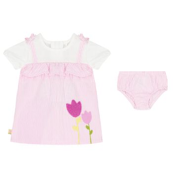 Baby Girls White & Pink Striped Dress