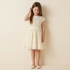 Girls Ivory & Gold Logo Dress, 1, hi-res