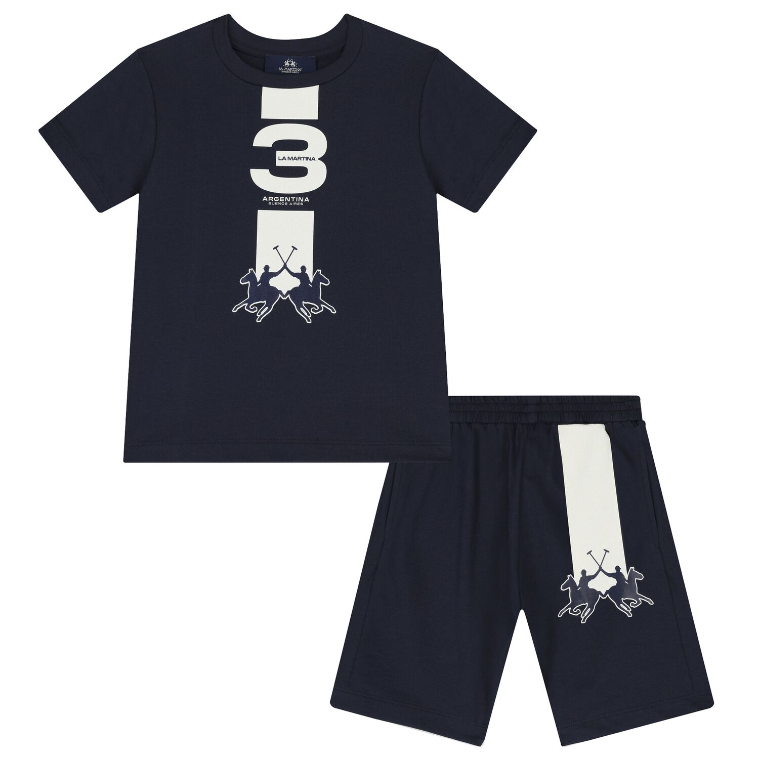Boys Navy Blue Logo Shorts Set, 1, hi-res image number null