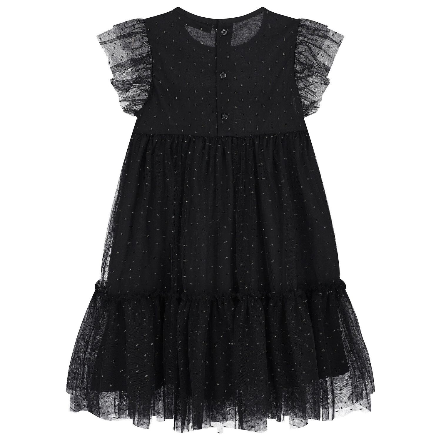 Girls Black & Gold Tulle Dress, 1, hi-res