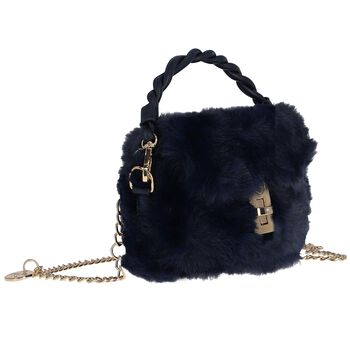 Girls Navy Blue Faux Fur Handbag