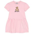 Girls Pink Teddy Bear Logo Dress, 2, hi-res