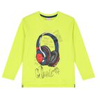 Boys Neon Green Headphone Long Sleeve Top, 1, hi-res