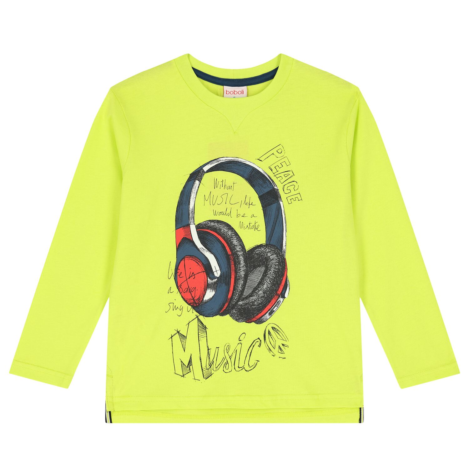 Boys Neon Green Headphone Long Sleeve Top, 1, hi-res image number null