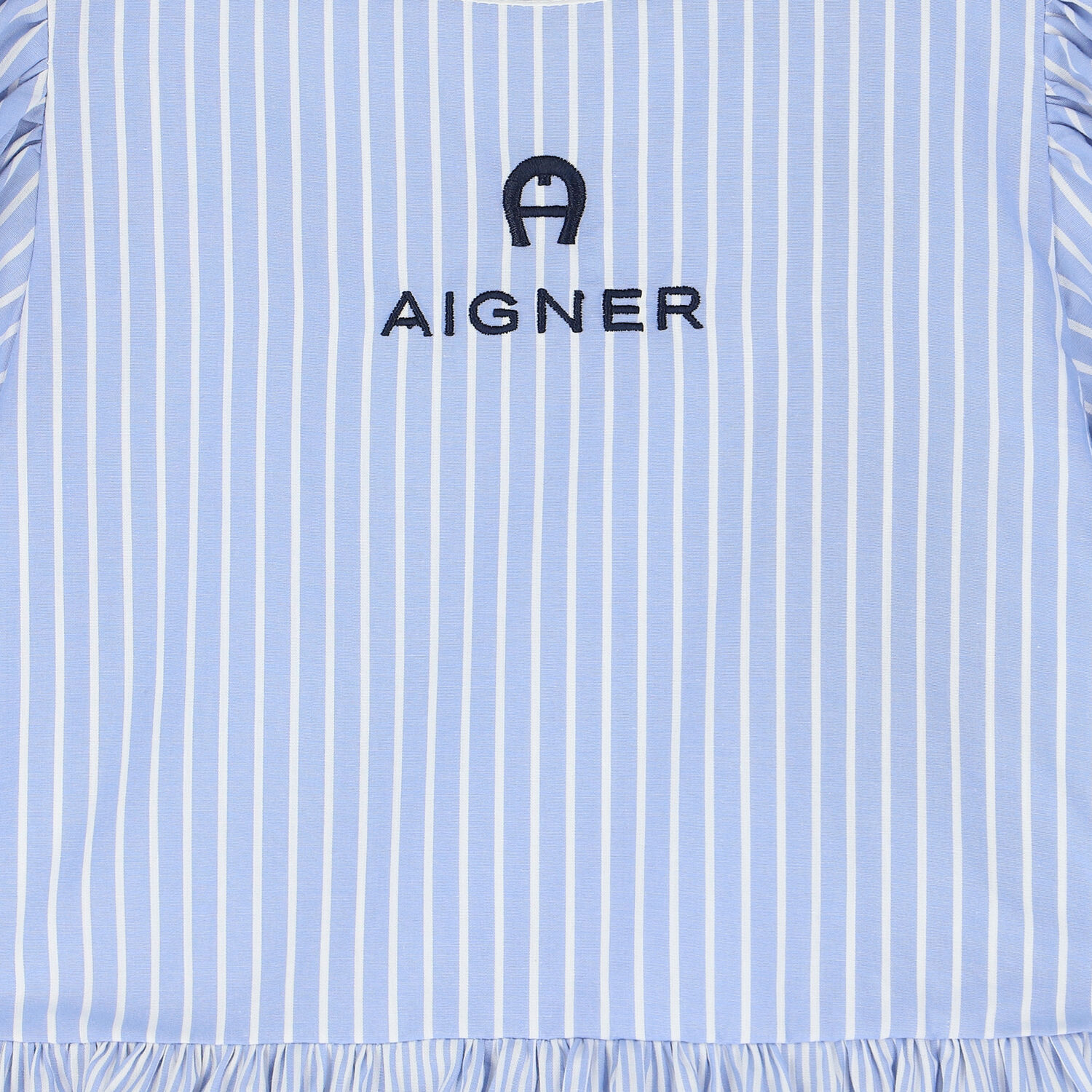 Girls Blue & White Striped Logo Dress, 1, hi-res