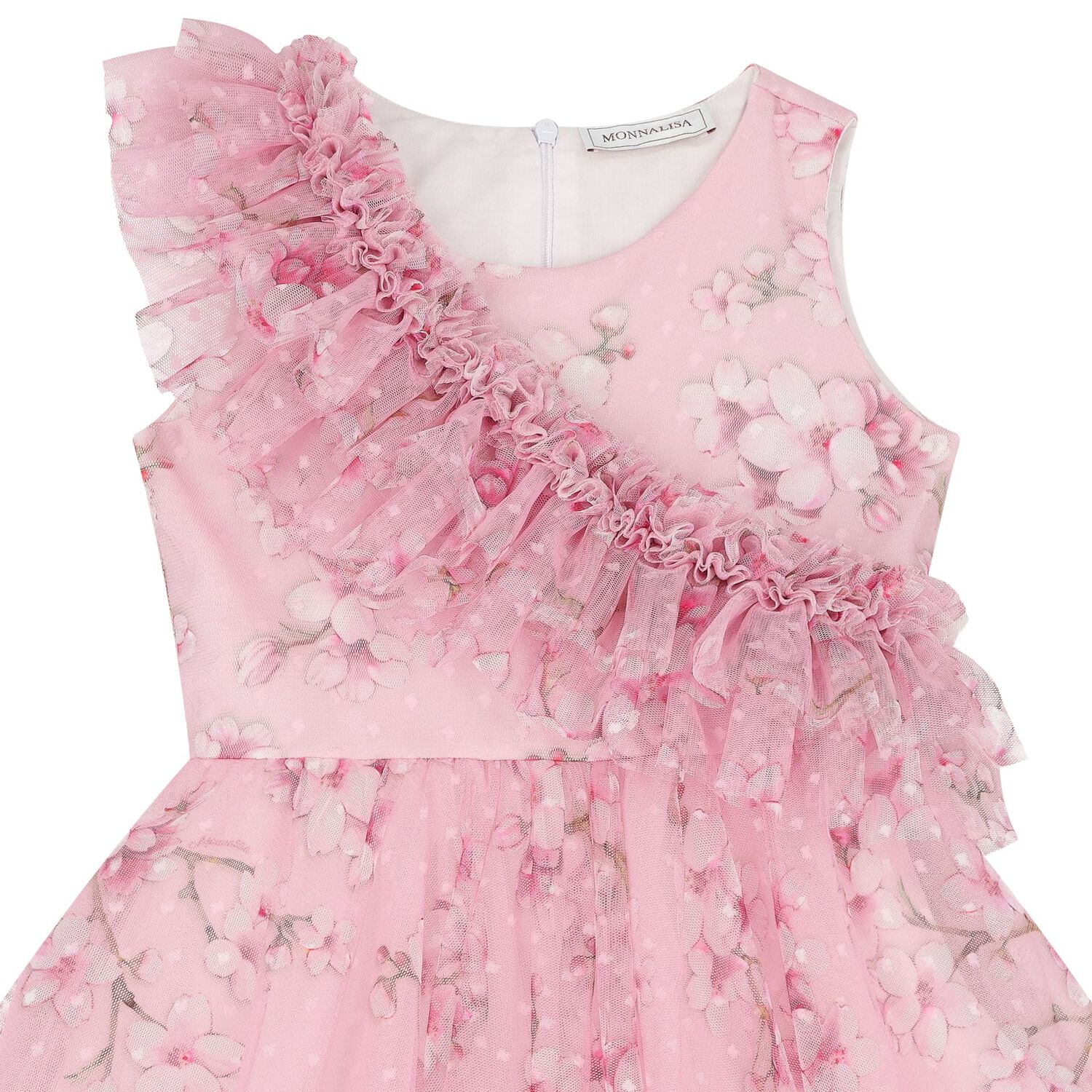 Girls Pink Cherry Blossom Tulle Dress, 1, hi-res image number null