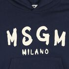Navy Blue & Ivory Logo Hooded Top, 5, hi-res