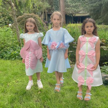 Girls White & Pink Bow Dress