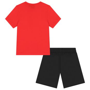 Boys Red & Black Logo Shorts Set