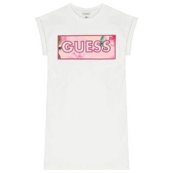 Girls White Rhinestones Logo Dress