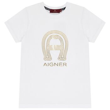 Boys White & Gold Logo T-Shirt