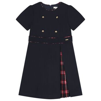 Girls Navy Blue Tartan Dress