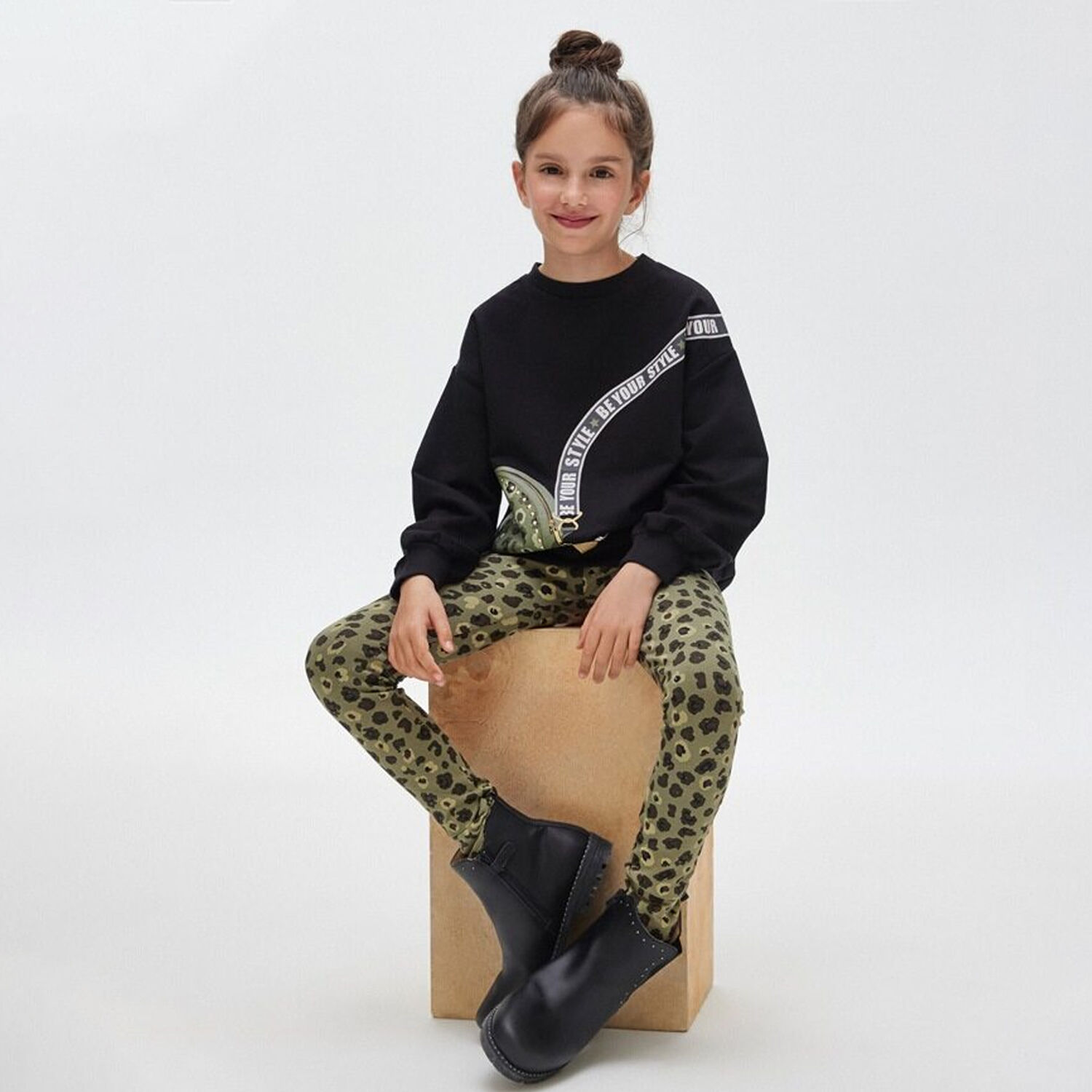 Girls Black & Green Leggings Set, 1, hi-res image number null