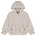Girls Beige Embellished Hooded Zip Up Top, 1, hi-res